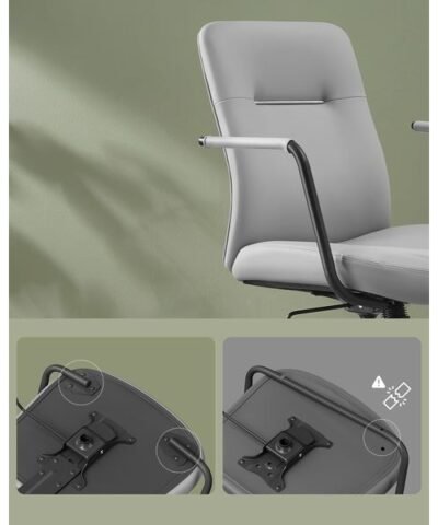 Songmics Chaise de bureau avec dossier rembourré et accoudoirs, Gris 2
