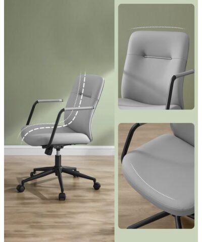 Songmics Chaise de bureau avec dossier rembourré et accoudoirs, Gris 3