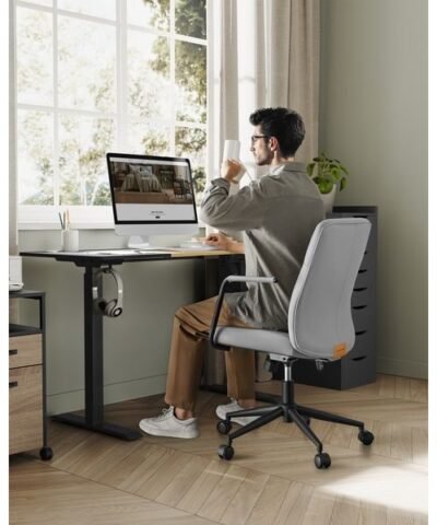 Songmics Chaise de bureau avec dossier rembourré et accoudoirs, Gris 4