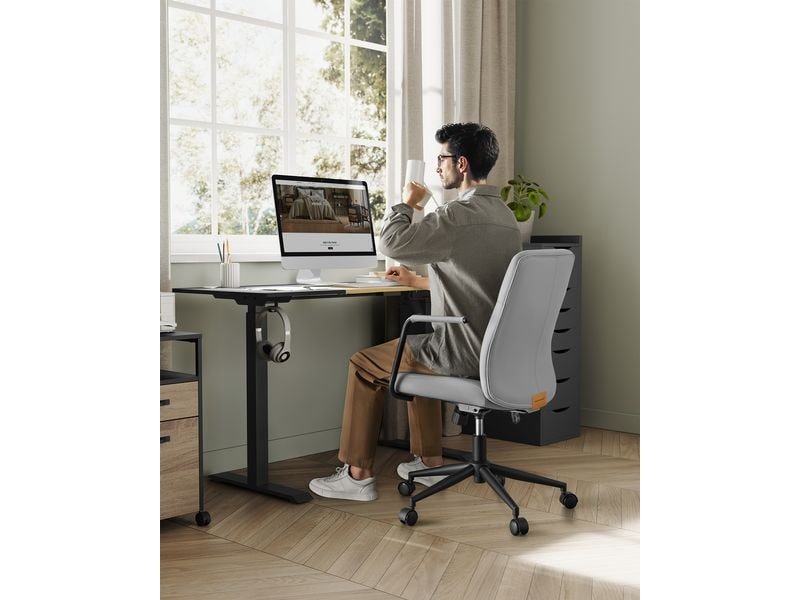Songmics Chaise de bureau avec dossier rembourré et accoudoirs, Gris 4