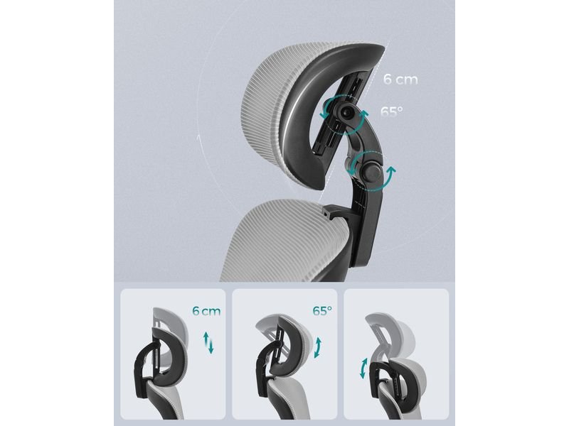 Songmics Chaise de bureau avec appui-tête et accoudoirs, Gris 4