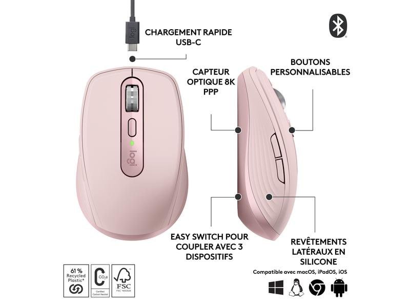 Logitech Souris portable MX Anywhere 3s Rose 7