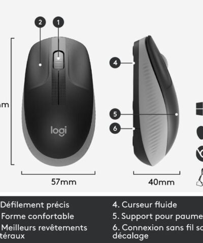 Logitech Souris M190 Gris/Noir, sans fil 2