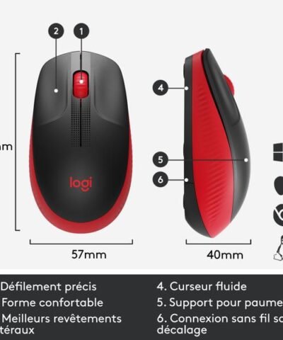 Logitech Souris M190 Rouge/Noir, sans fil 6
