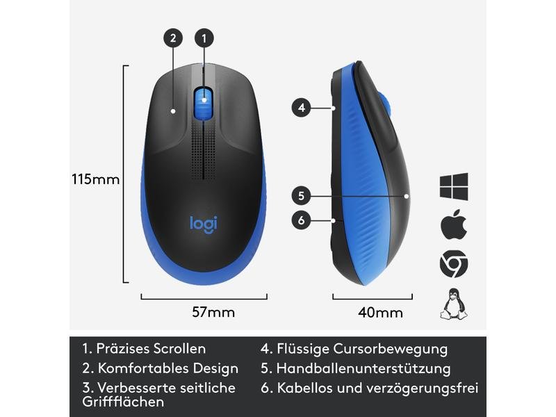 Logitech Maus M190 Blau/Schwarz, kabellos 3