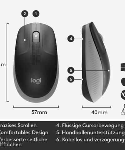 Logitech Maus M190 Grau/Schwarz, kabellos 5