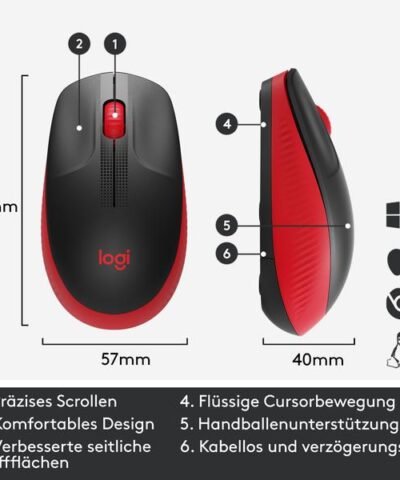 Logitech Maus M190 Rot/Schwarz, kabellos 5