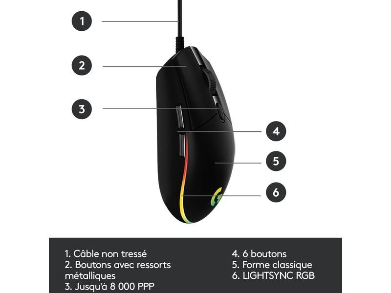 Logitech Souris de gaming G203 Lightsync Noir 5