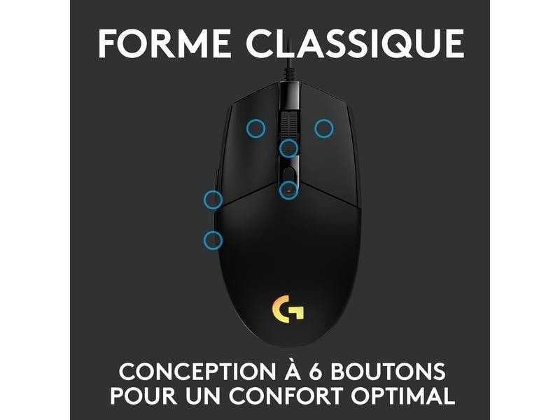 Logitech Souris de gaming G203 Lightsync Noir 3