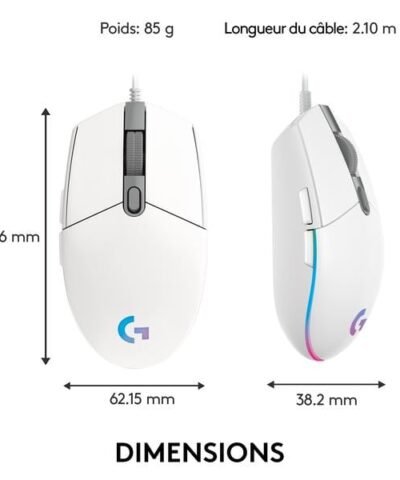 Logitech Souris de gaming G203 Lightsync Blanc 4
