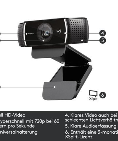 Logitech Webcam C922 Pro Stream , mit Stativ, Full-HD 1080p, USB 6