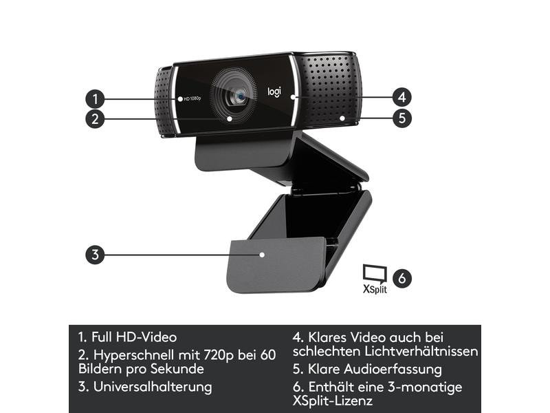 Logitech Webcam C922 Pro Stream , mit Stativ, Full-HD 1080p, USB 6