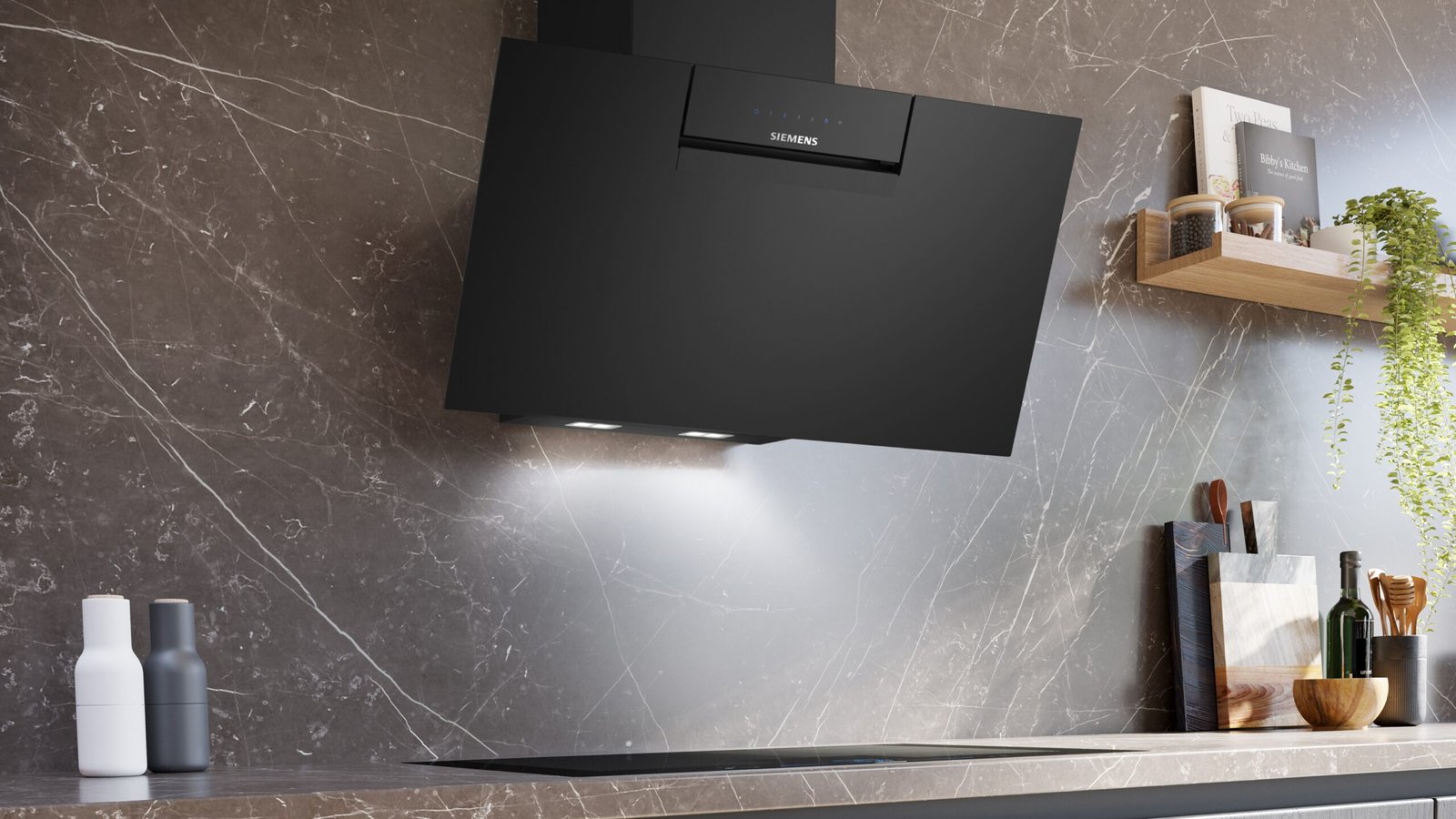 Wandhaube 80 cm Schwarz mit geprägtem glas LC87KFN60 - Einbau - Siemens iQ300 – Bild 2