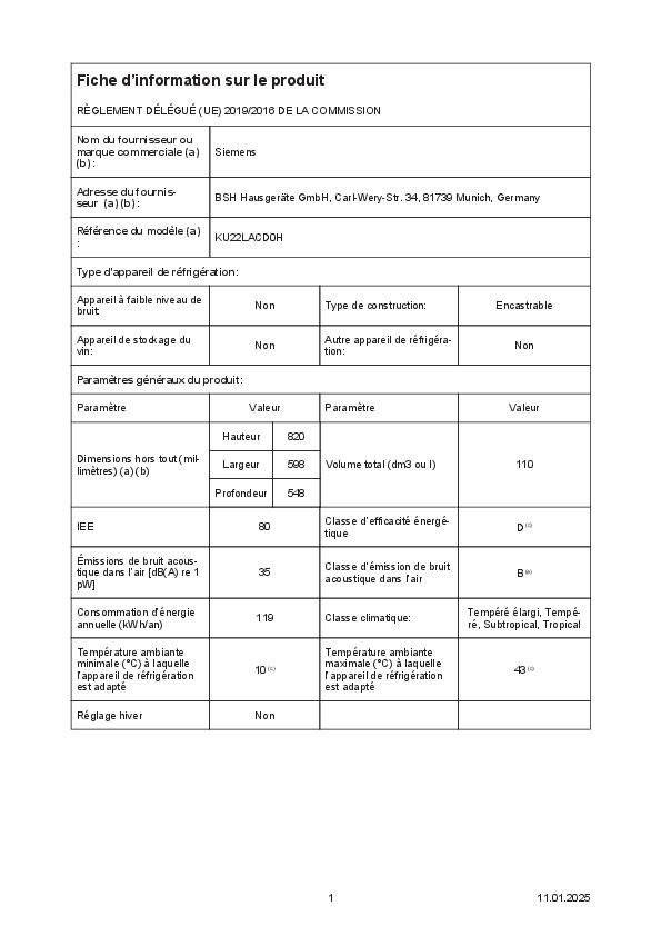 Réfrigérateur intégrable avec compartiment congélation sous plan - Siemens iQ500 - KU22LACD0H – Image 7