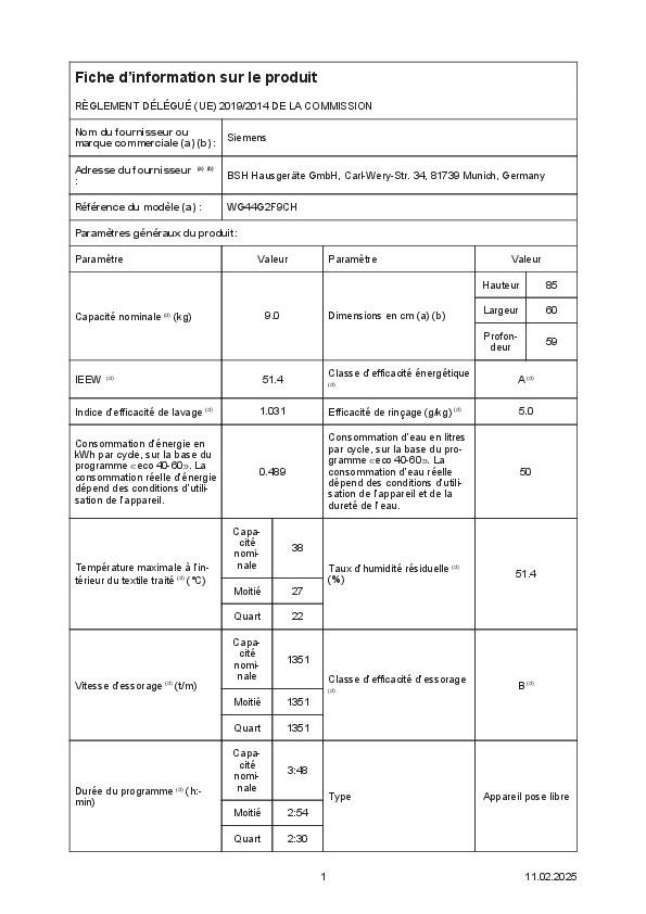 Lave-linge chargement frontal 9 kg 1400 trs/min Pose libre Blanc - Siemens iQ500 WG44G2F9CH – Image 10