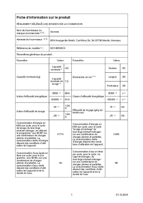 Lave-linge sèche-linge Encastrable - Siemens iQ500 WK14D543CH – Image 4