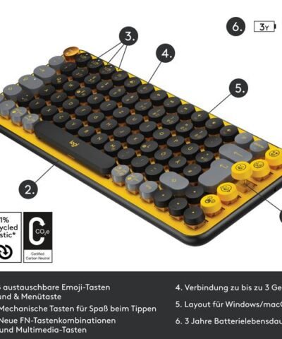 Logitech Tastatur POP Keys Blast Yellow 6