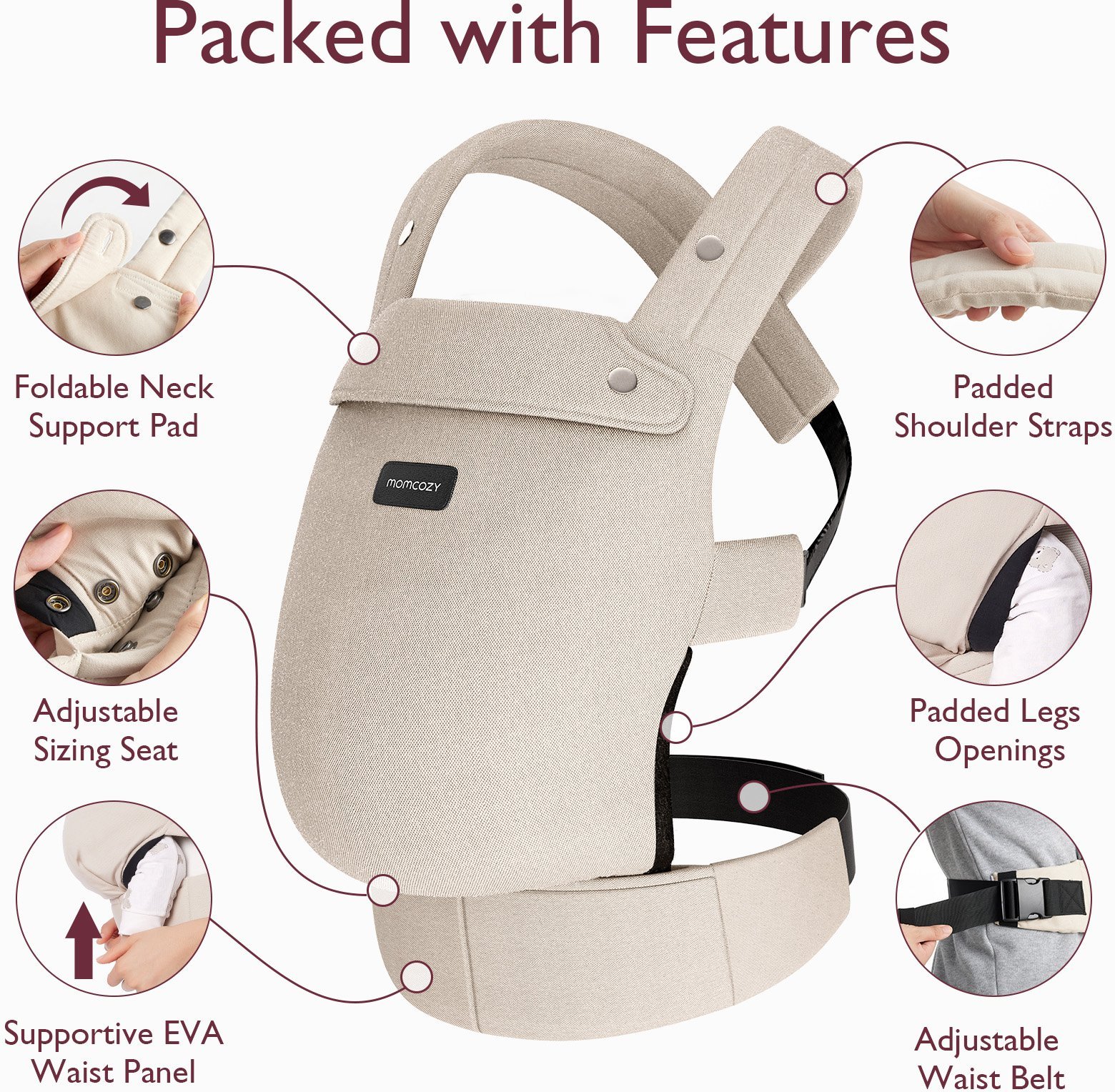 Momcozy Baby Carrier Cotton - beige – Bild 4
