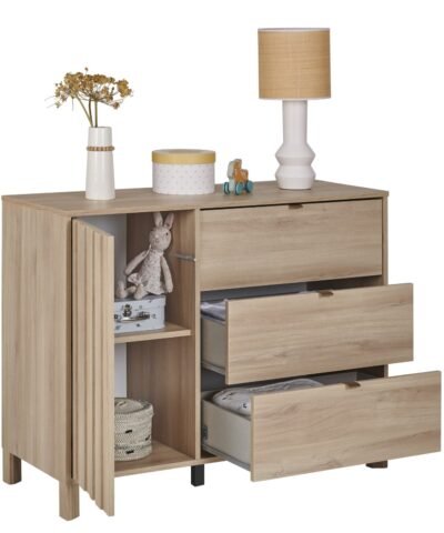 Alternative view of Commode 1 porte 3 tiroirs Chêne du bocage CALYPSO